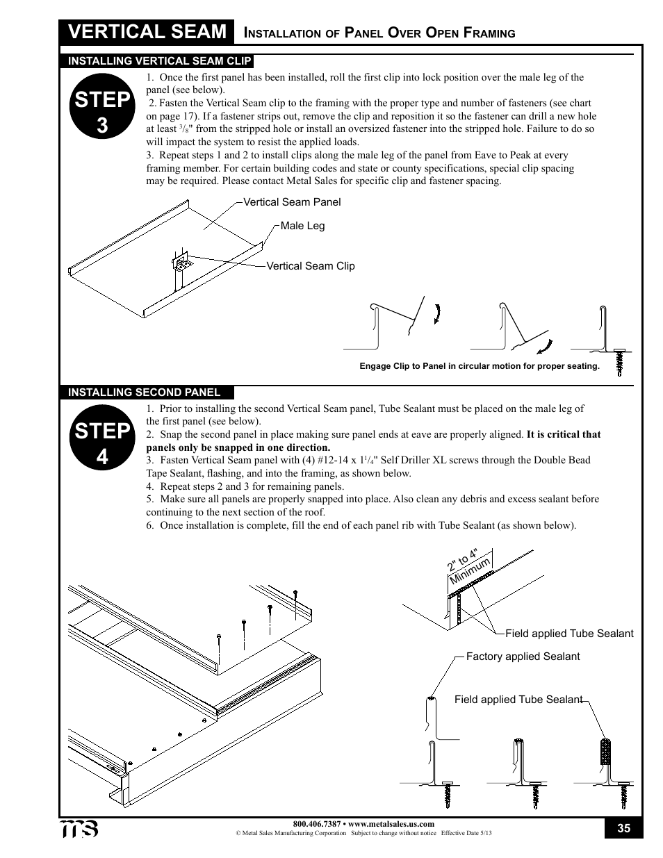 Step 3 step 4, Vertical seam | Metal Sales Vertical Seam Installation User Manual | Page 35 / 52