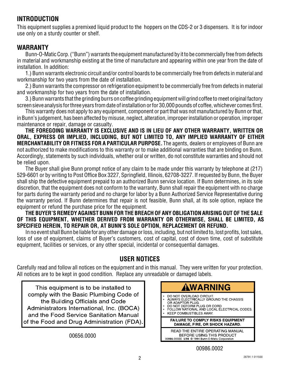 Bunn AF PR-3 User Manual | Page 2 / 18