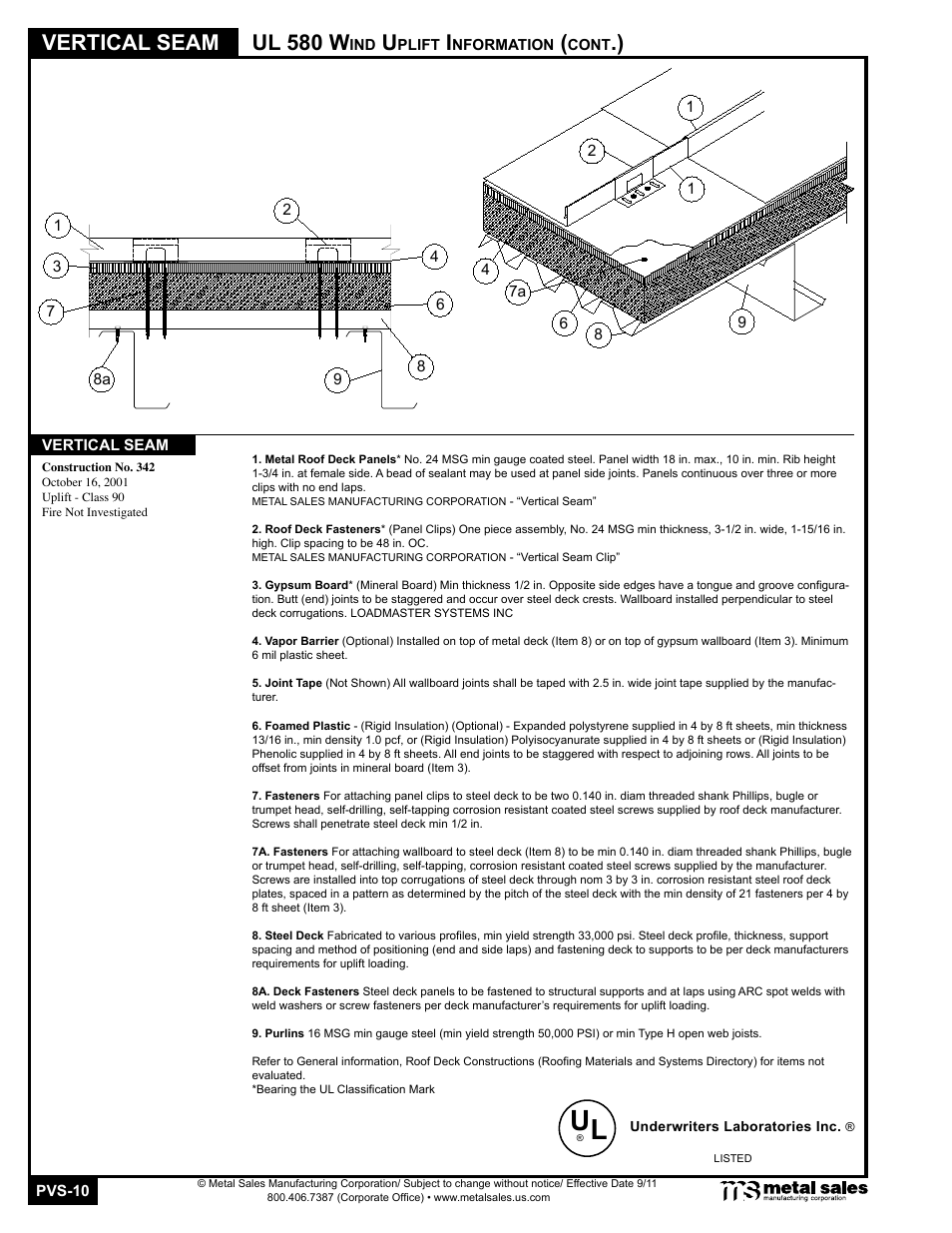 Vertical seam, Ul 580 w | Metal Sales Vertical Seam Manual User Manual | Page 10 / 26