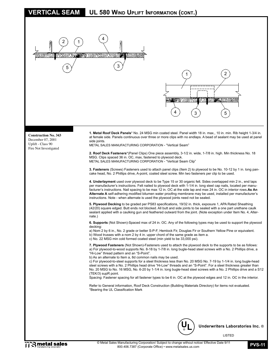 Vertical seam, Ul 580 w | Metal Sales Vertical Seam Manual User Manual | Page 11 / 26