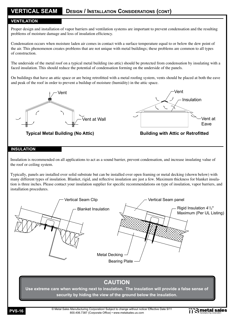 Vertical seam, Caution | Metal Sales Vertical Seam Manual User Manual | Page 16 / 26