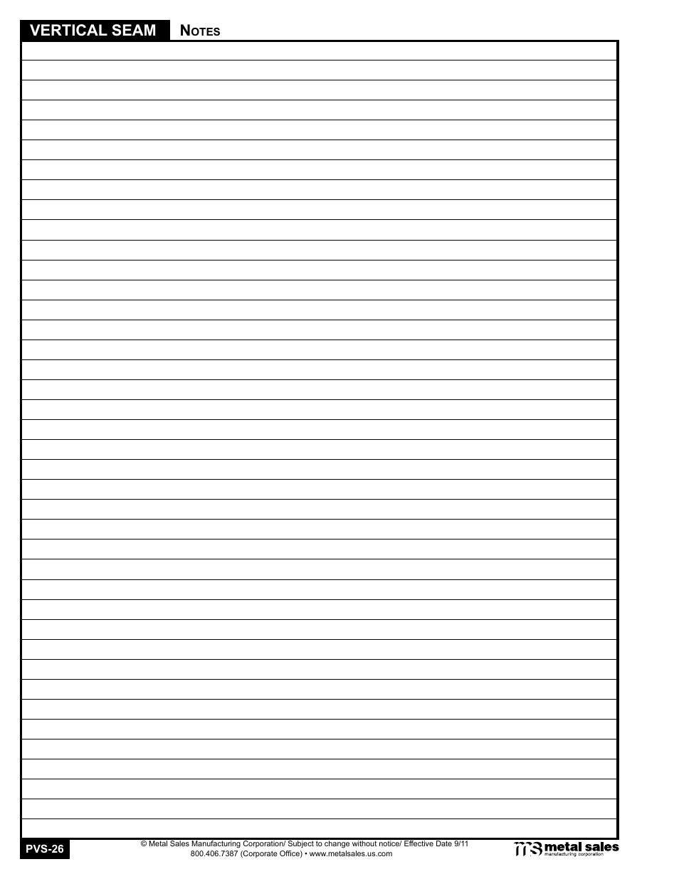 Vertical seam | Metal Sales Vertical Seam Manual User Manual | Page 26 / 26