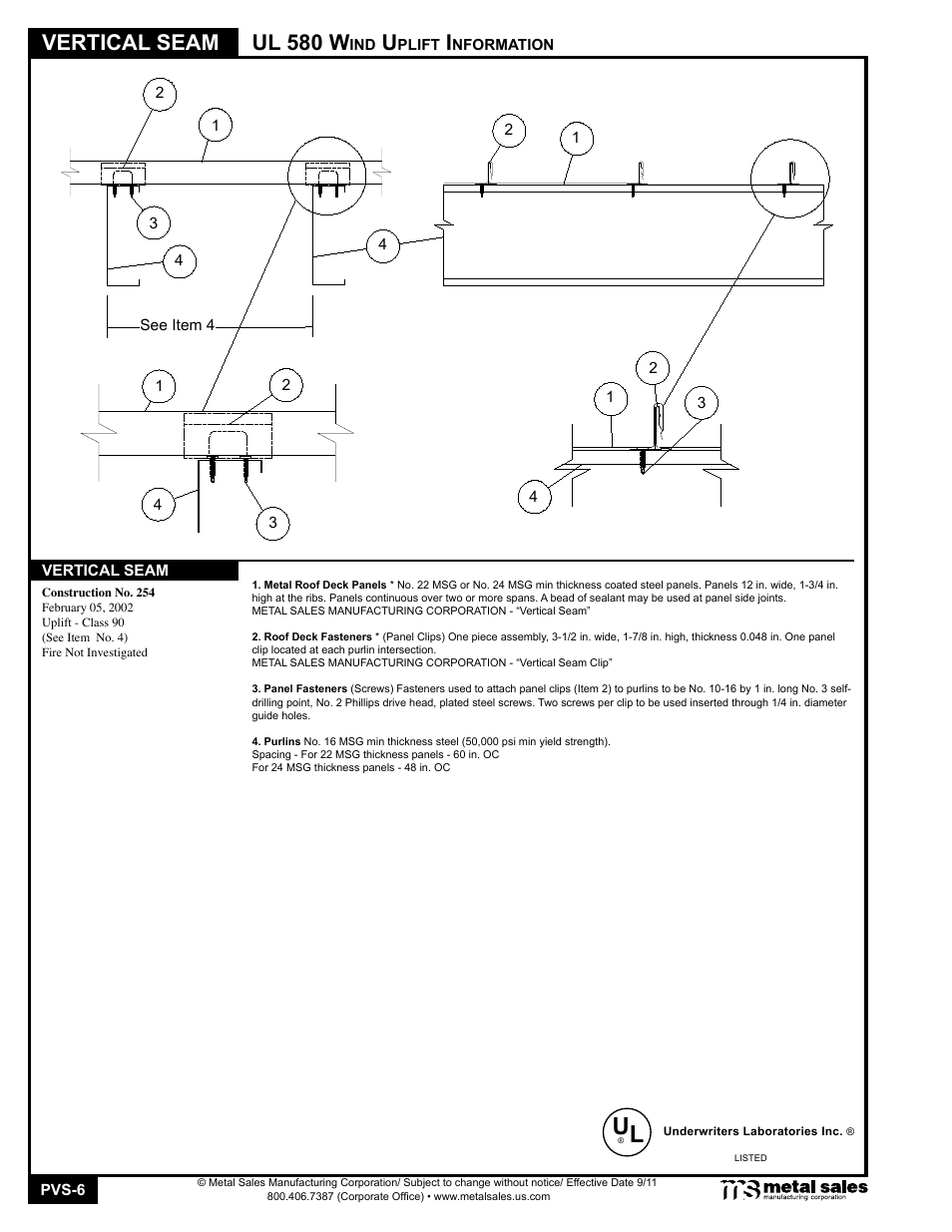 Vertical seam, Ul 580 w | Metal Sales Vertical Seam Manual User Manual | Page 6 / 26