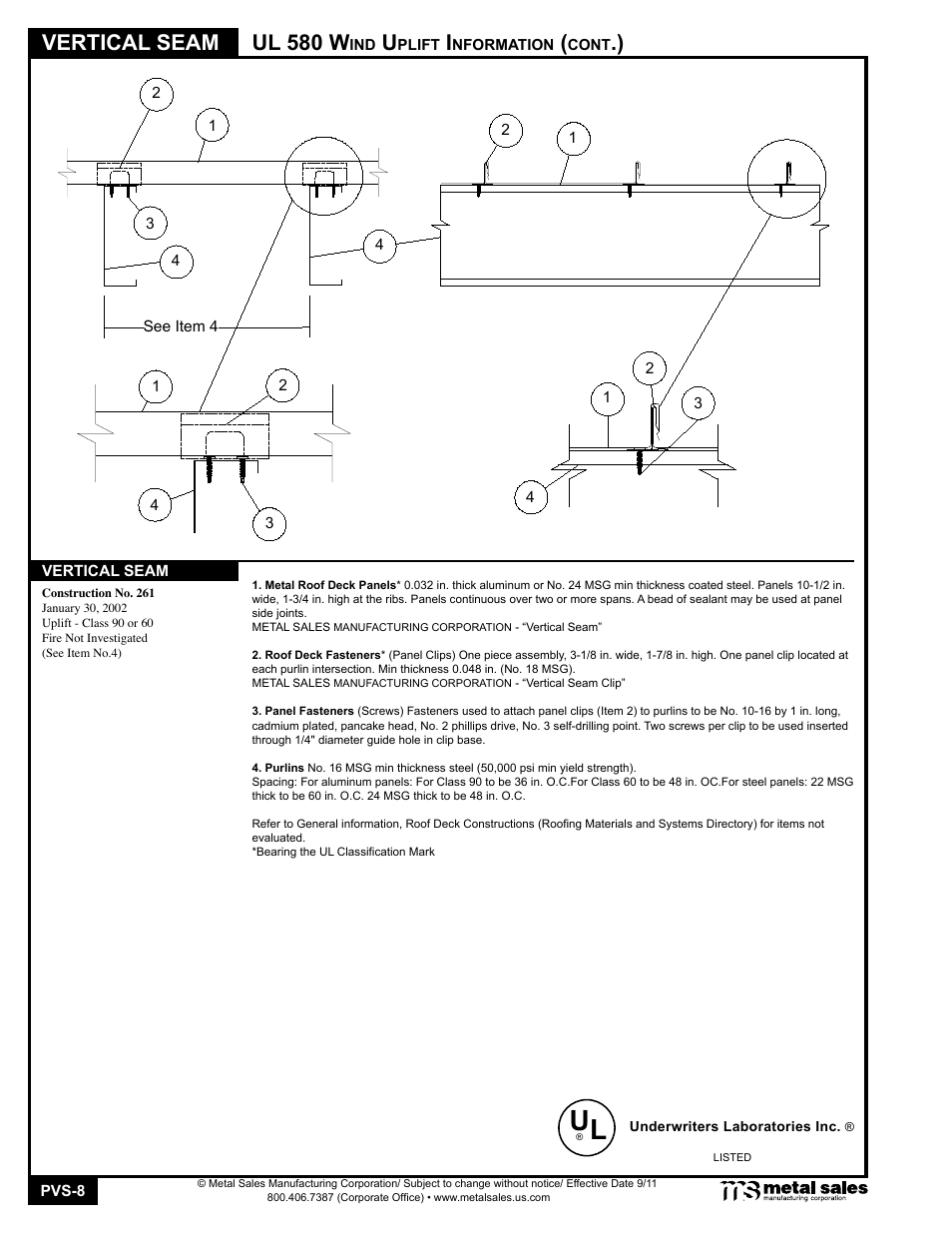 Vertical seam, Ul 580 w | Metal Sales Vertical Seam Manual User Manual | Page 8 / 26
