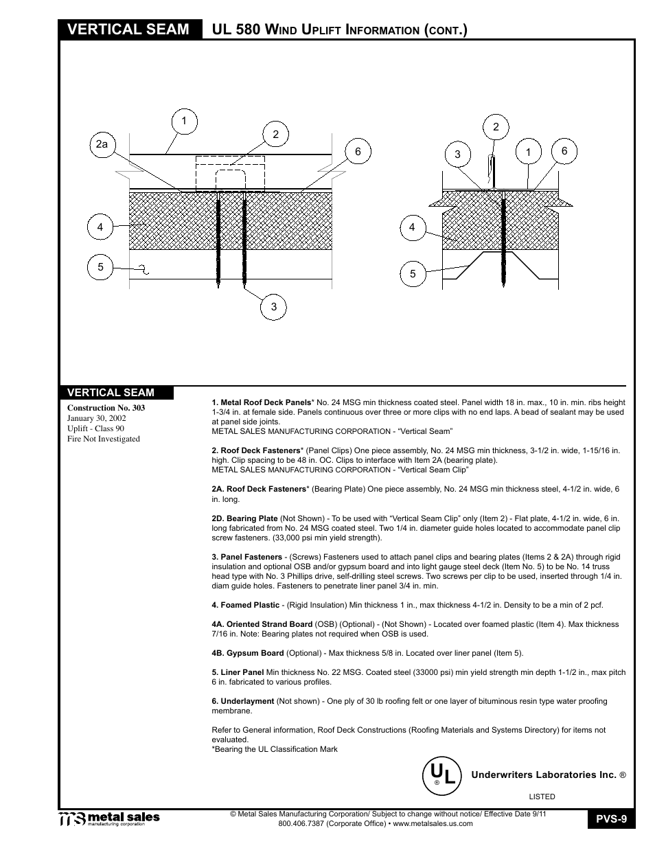 Vertical seam, Ul 580 w | Metal Sales Vertical Seam Manual User Manual | Page 9 / 26