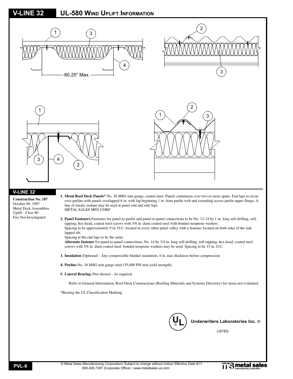 V-line 32, Ul-580 w | Metal Sales V-Line 32 User Manual | Page 6 / 18