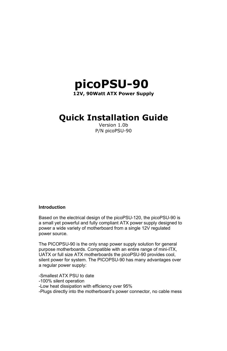 MitxPC picoPSU-90 User Manual | 4 pages