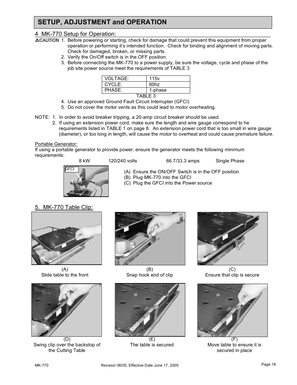 Setup, adjustment and operation | MK Diamond MK-770 User Manual | Page 18 / 41