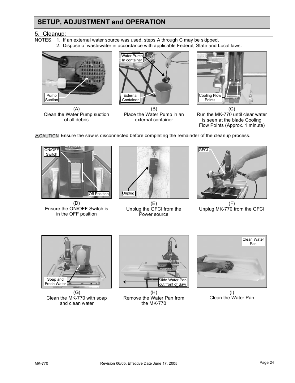 Setup, adjustment and operation, Cleanup | MK Diamond MK-770 User Manual | Page 24 / 41
