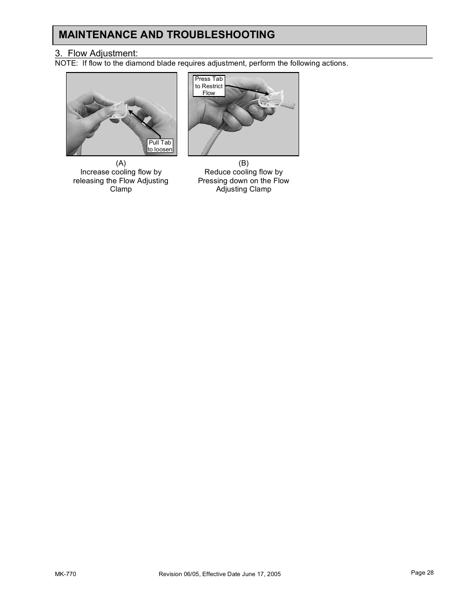 Maintenance and troubleshooting, Flow adjustment | MK Diamond MK-770 User Manual | Page 28 / 41