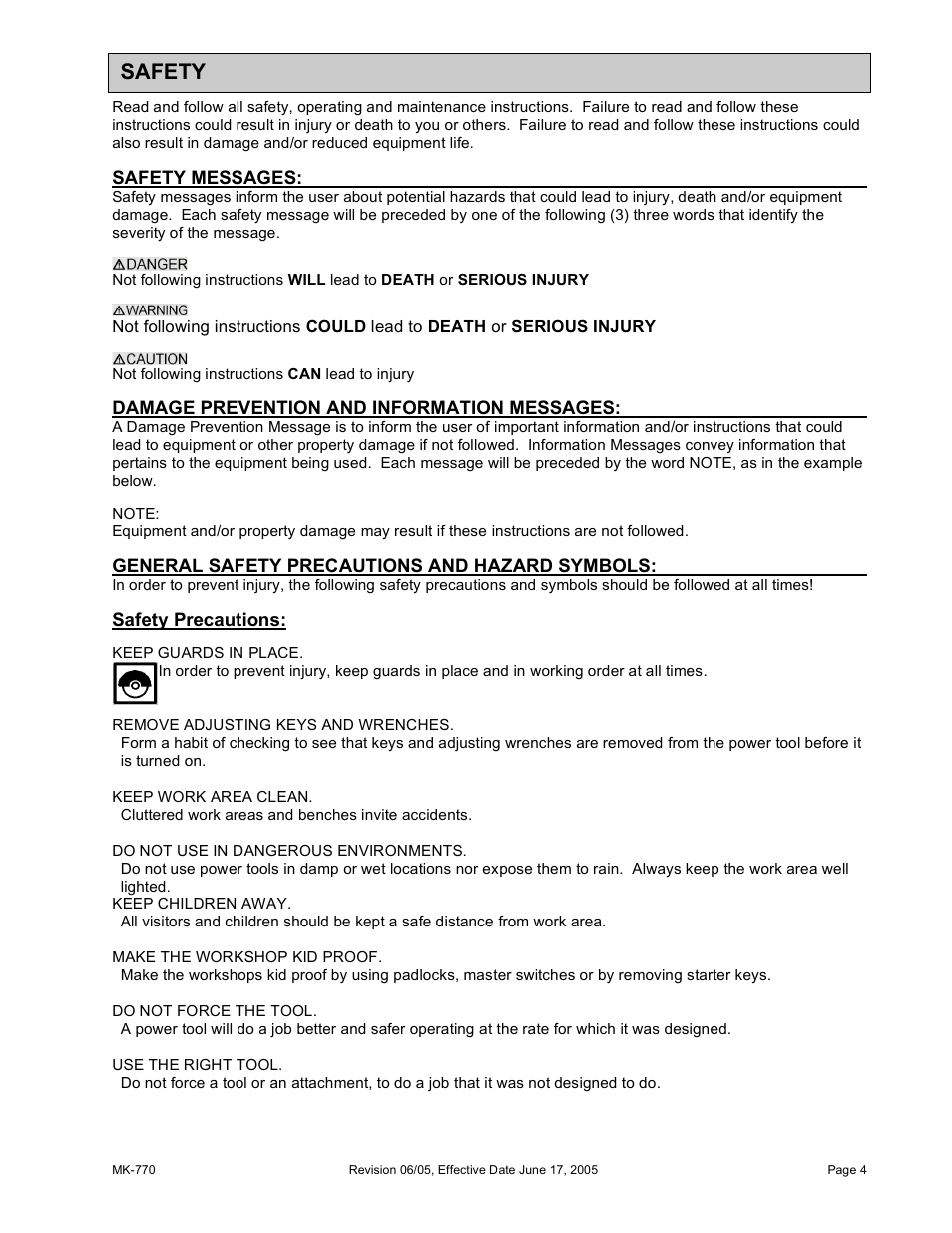 Safety | MK Diamond MK-770 User Manual | Page 4 / 41