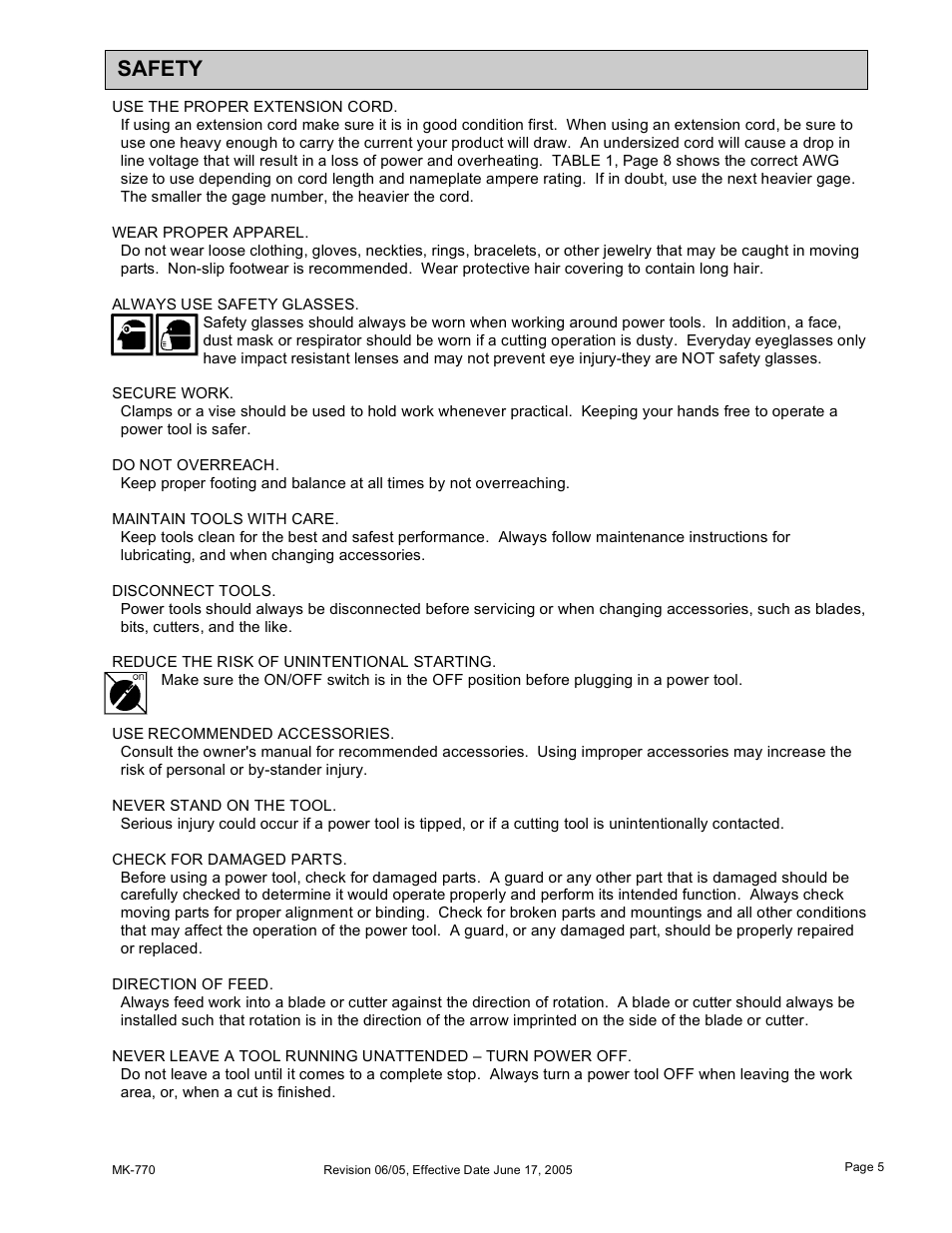 Safety | MK Diamond MK-770 User Manual | Page 5 / 41