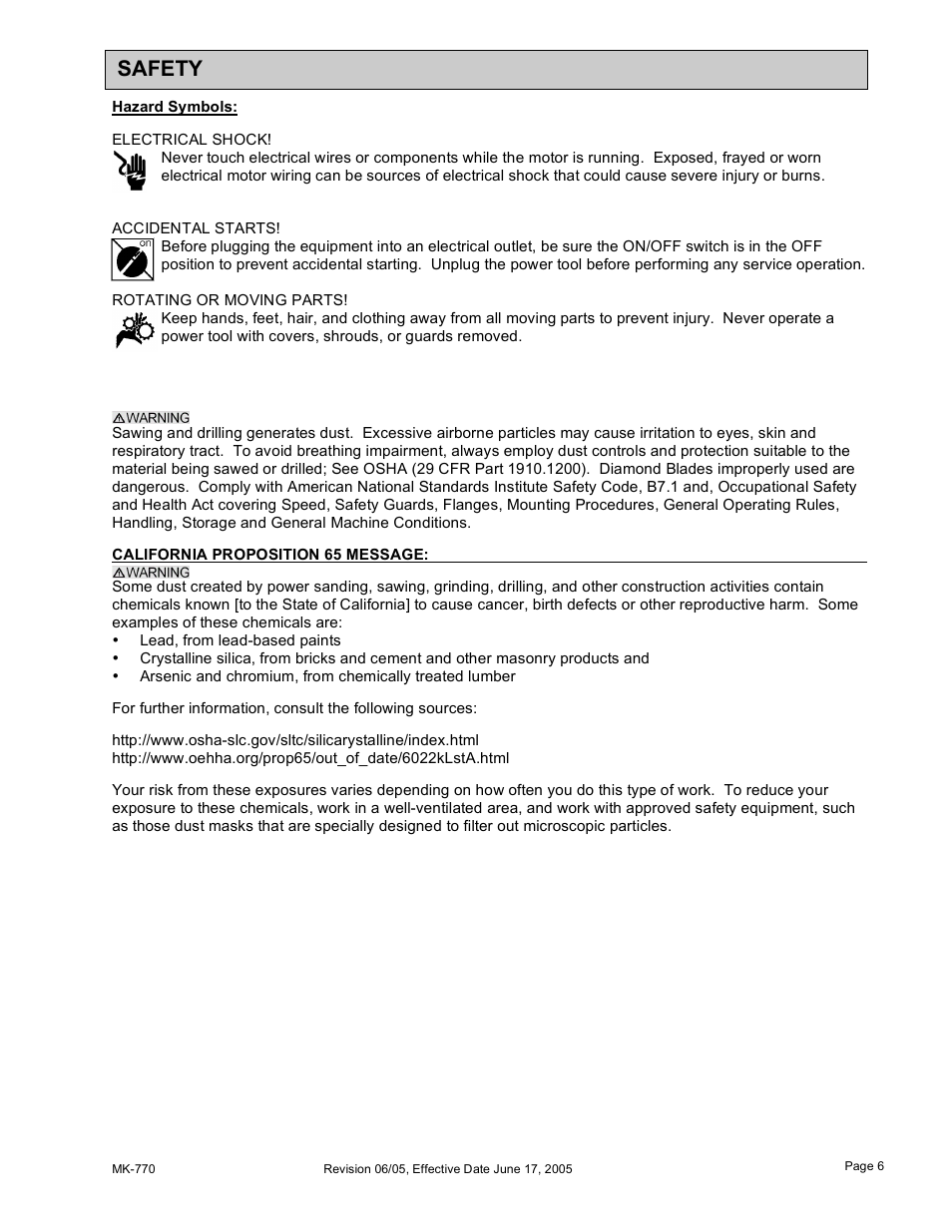 Safety | MK Diamond MK-770 User Manual | Page 6 / 41