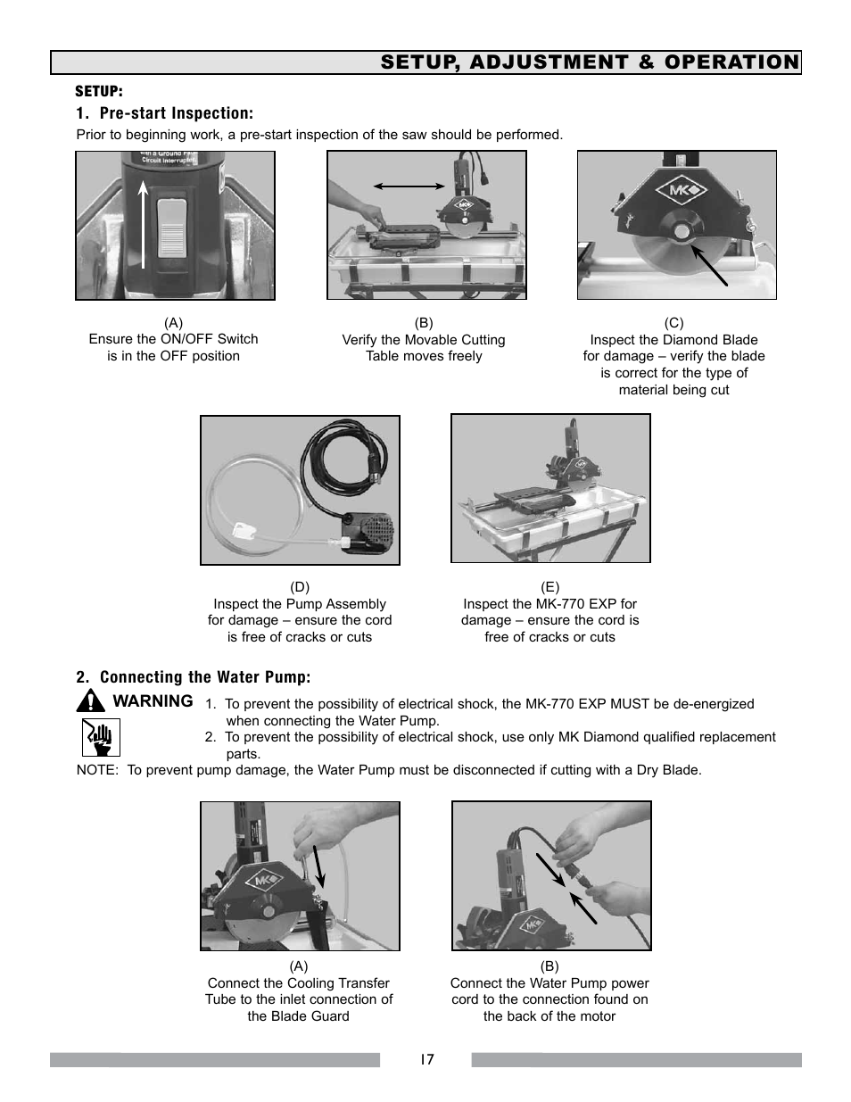 Setup, adjustment & operation | MK Diamond MK-770 EXP User Manual | Page 17 / 46