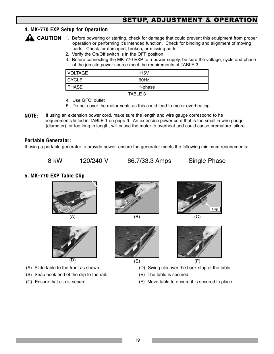 Setup, adjustment & operation | MK Diamond MK-770 EXP User Manual | Page 19 / 46