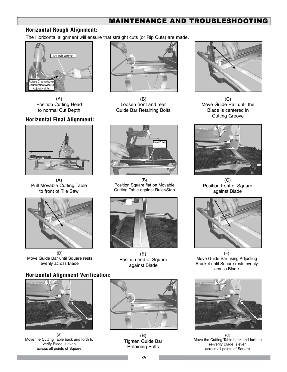 Maintenance and troubleshooting, Horizontal rough alignment | MK Diamond MK-770 EXP User Manual | Page 35 / 46