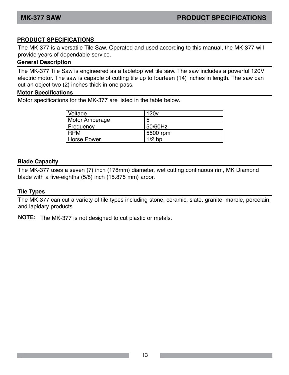 MK Diamond MK-377 User Manual | Page 13 / 36