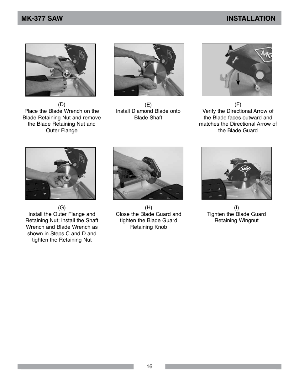 Mk-377 saw installation | MK Diamond MK-377 User Manual | Page 16 / 36