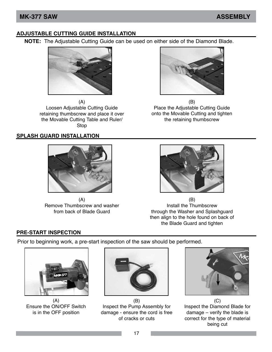 Mk-377 saw assembly | MK Diamond MK-377 User Manual | Page 17 / 36