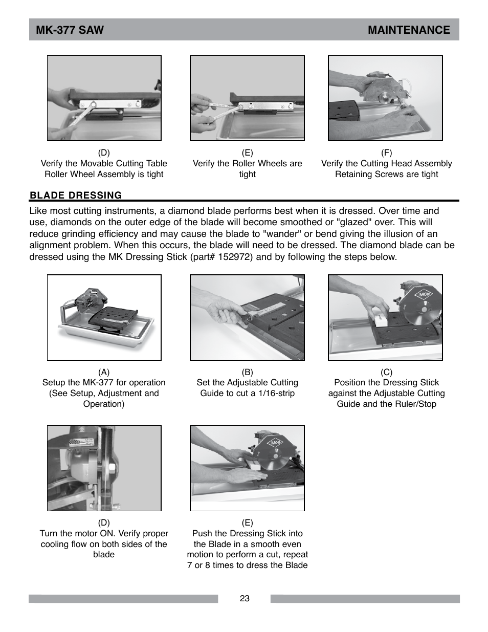 Mk-377 saw maintenance | MK Diamond MK-377 User Manual | Page 23 / 36