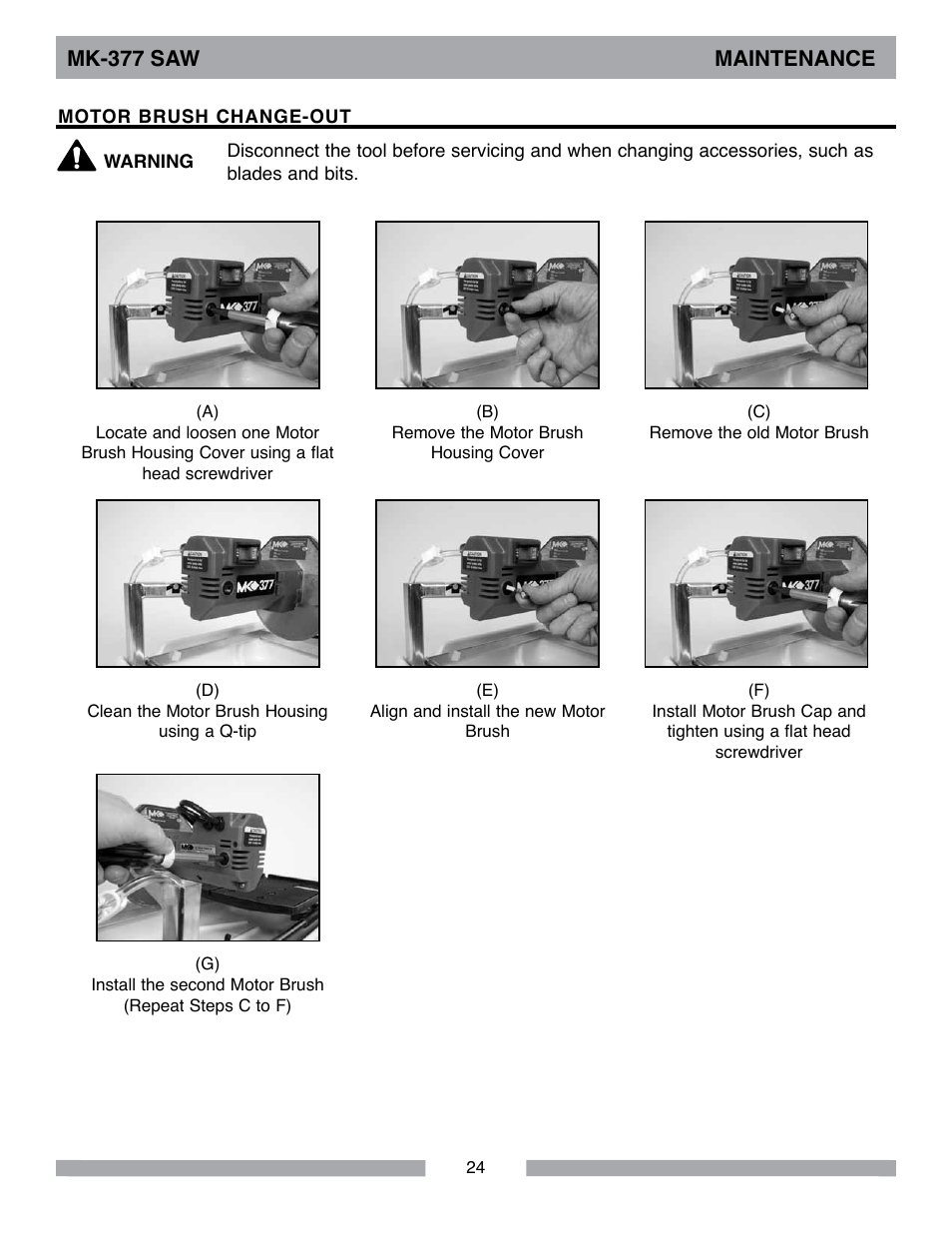 Mk-377 saw maintenance | MK Diamond MK-377 User Manual | Page 24 / 36