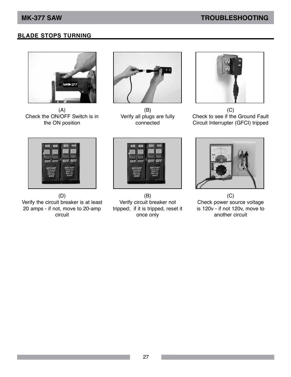 Mk-377 saw troubleshooting | MK Diamond MK-377 User Manual | Page 27 / 36