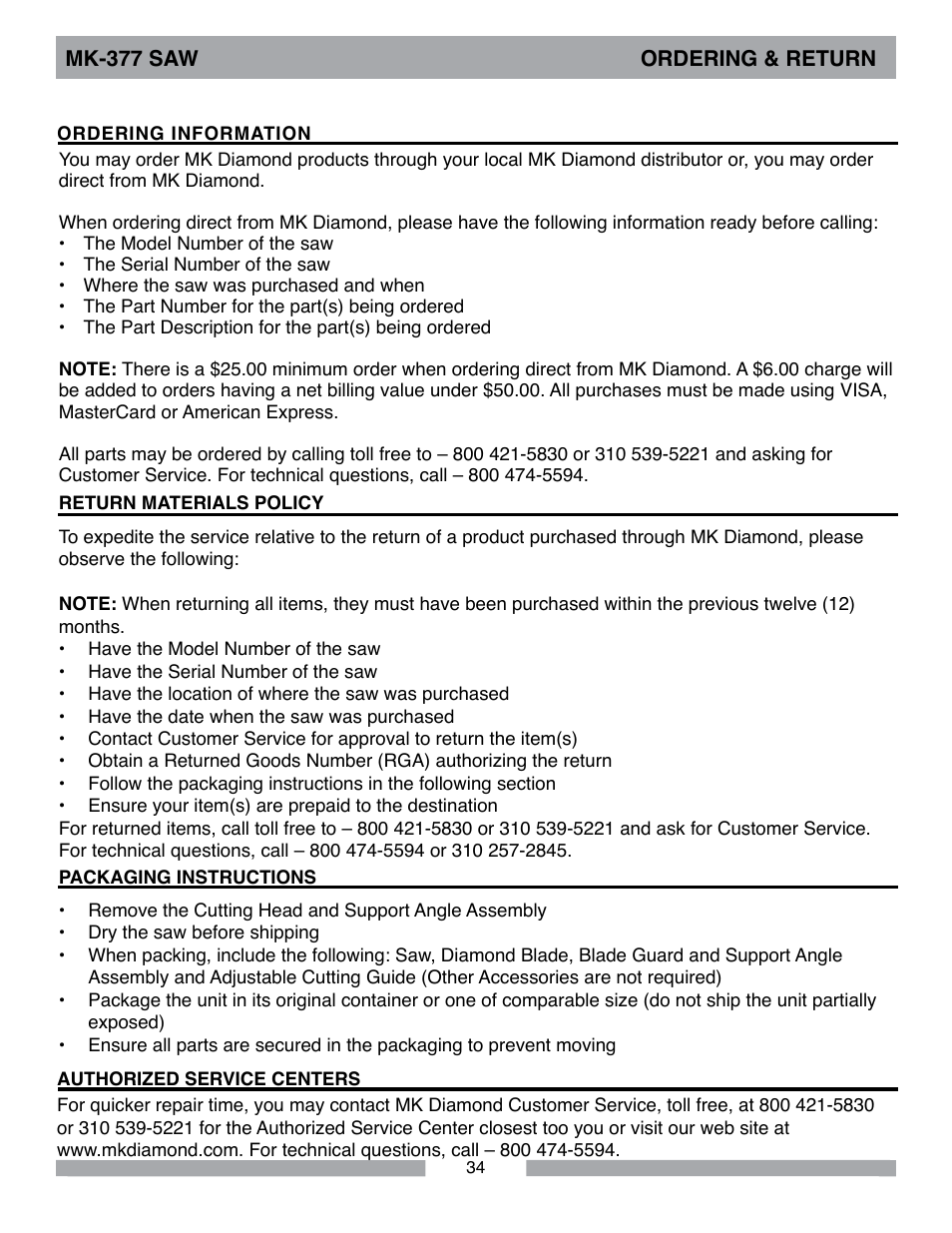 MK Diamond MK-377 User Manual | Page 34 / 36