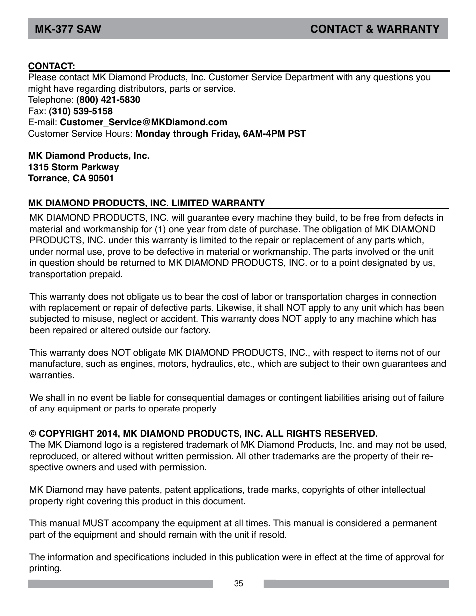 MK Diamond MK-377 User Manual | Page 35 / 36