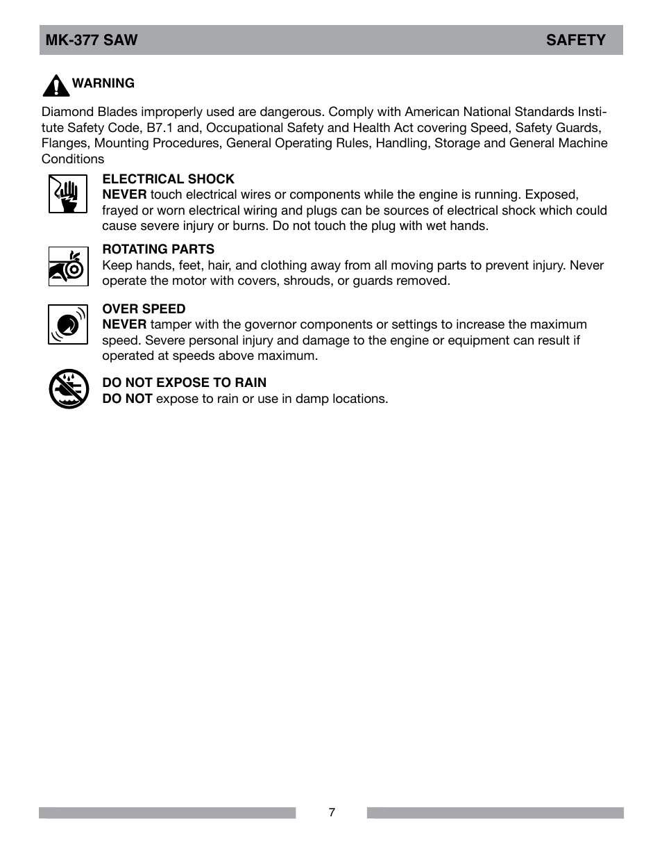 Mk-377 saw safety | MK Diamond MK-377 User Manual | Page 7 / 36