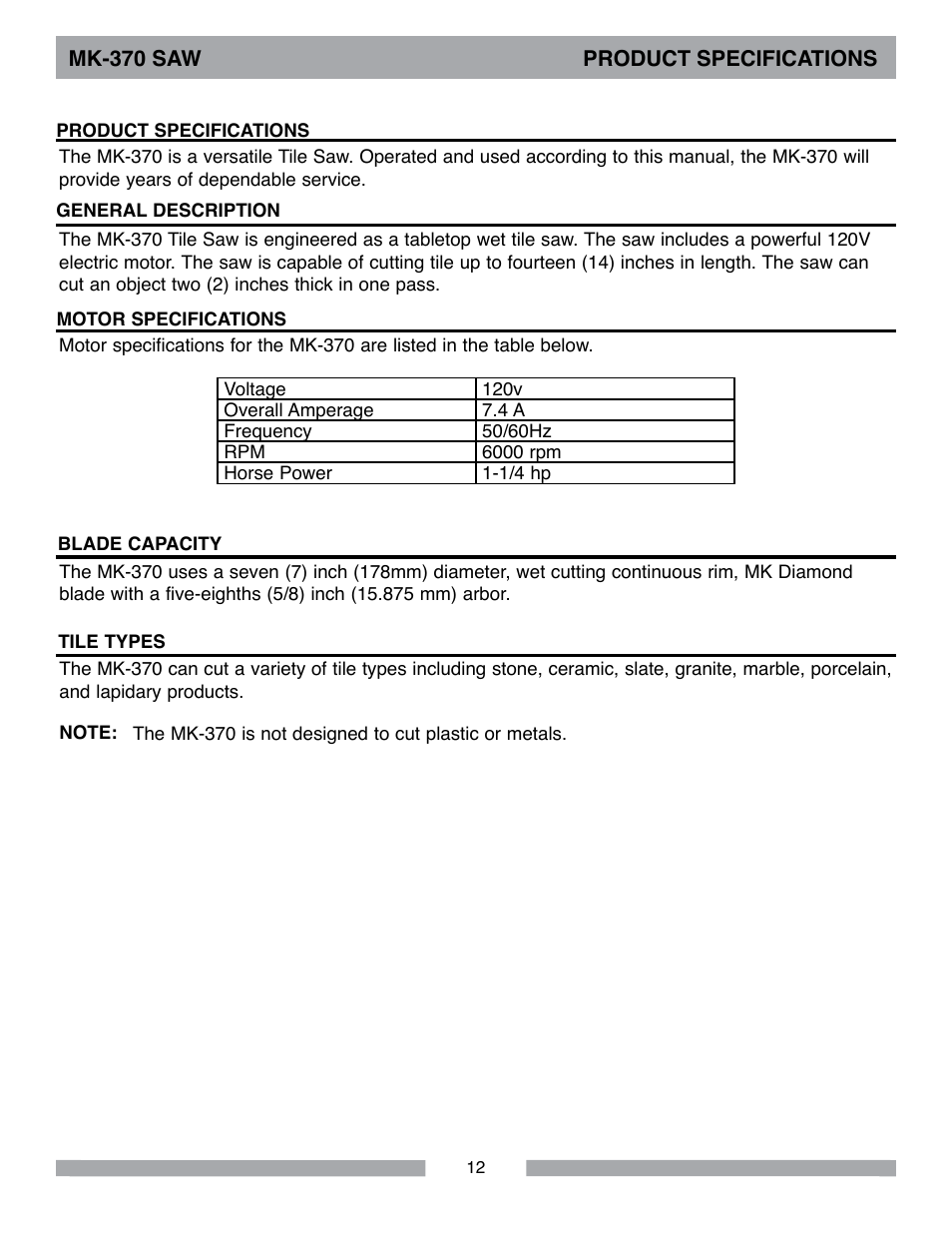MK Diamond MK-370 User Manual | Page 12 / 36
