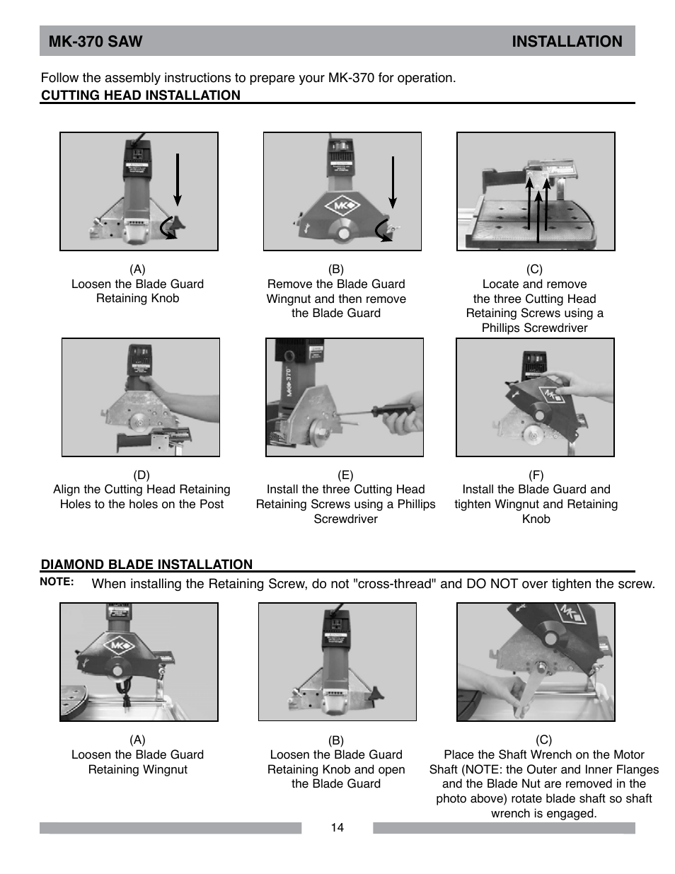 Mk-370 saw installation | MK Diamond MK-370 User Manual | Page 14 / 36