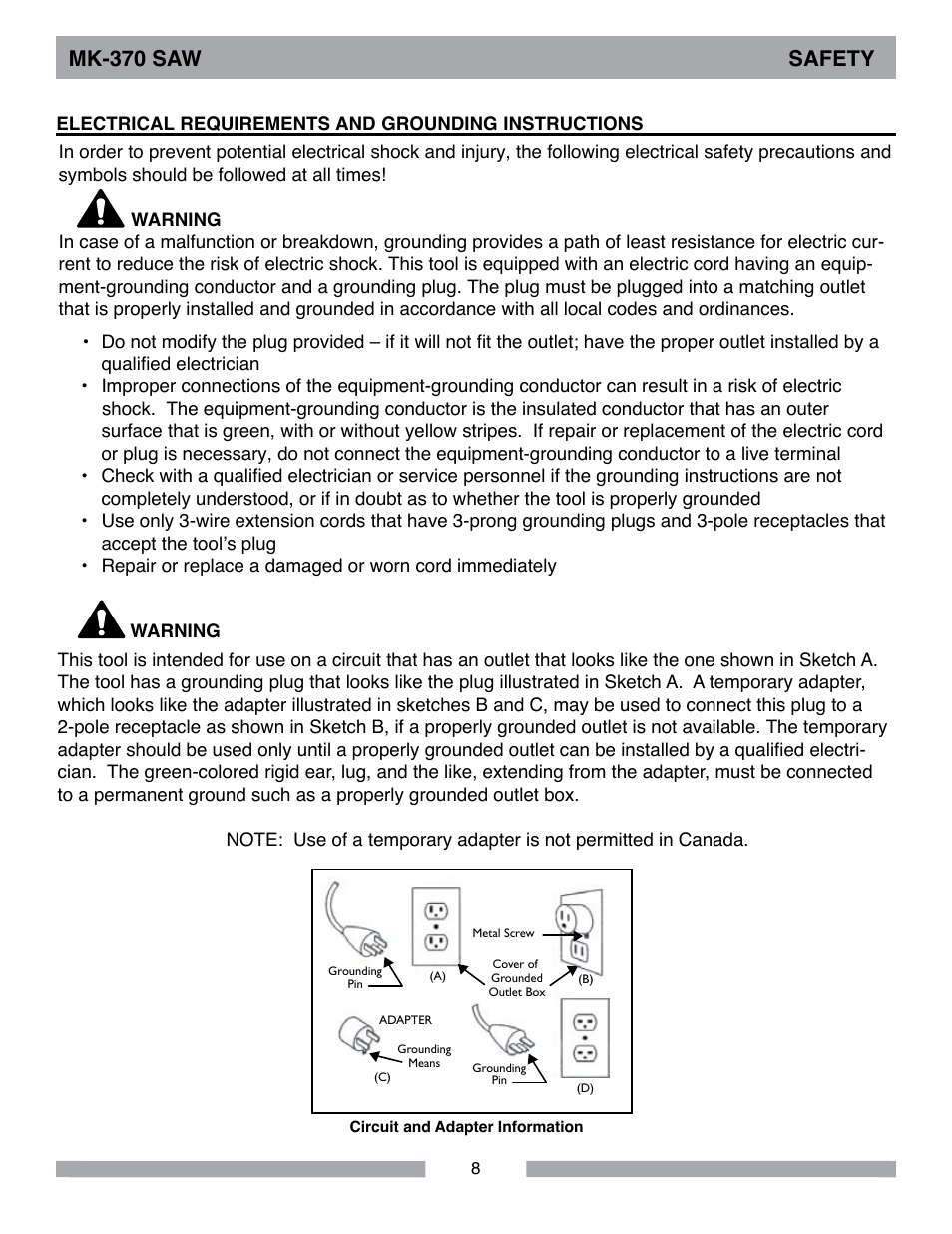 Mk-370 saw safety | MK Diamond MK-370 User Manual | Page 8 / 36