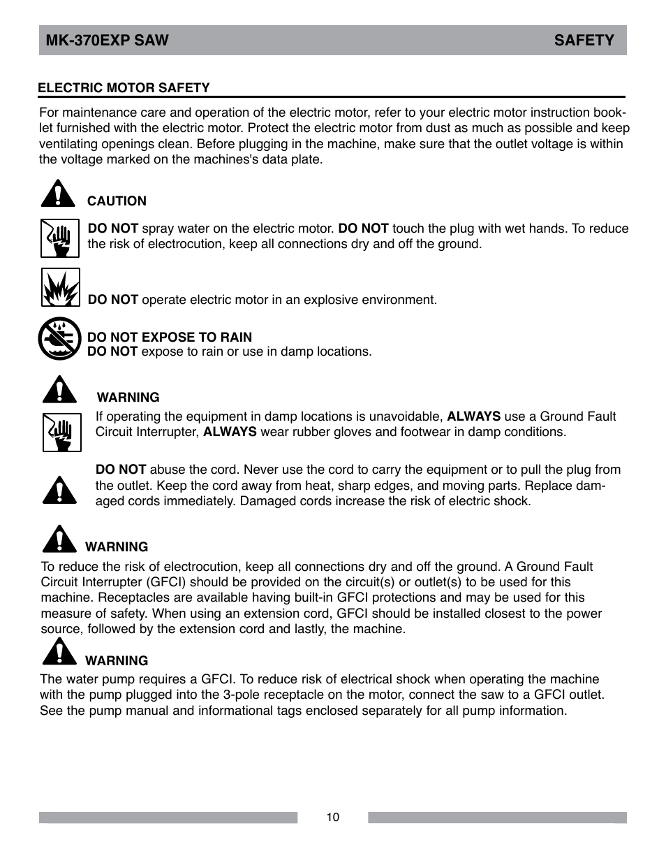 Mk-370exp saw safety | MK Diamond MK-370 EXP User Manual | Page 10 / 52