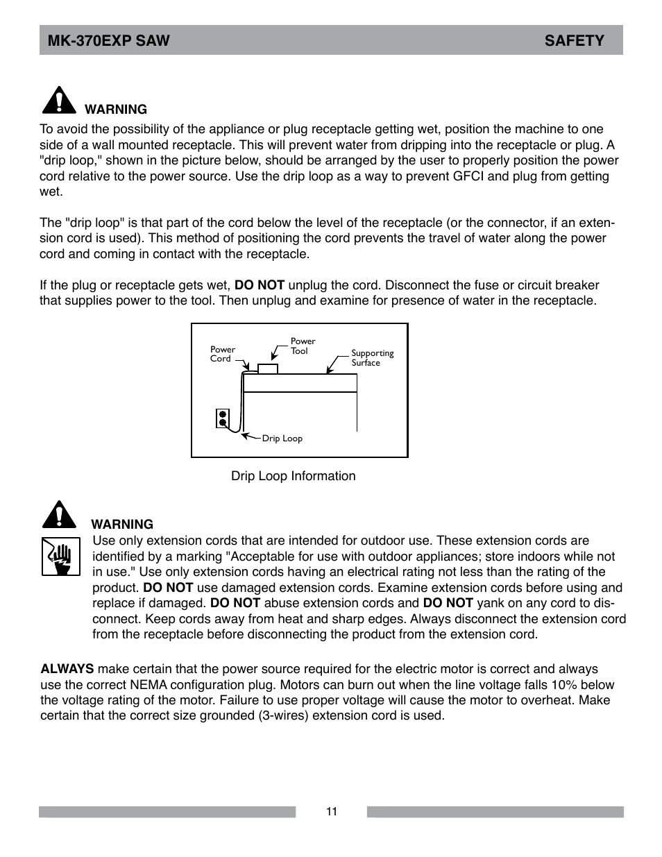 Mk-370exp saw safety | MK Diamond MK-370 EXP User Manual | Page 11 / 52