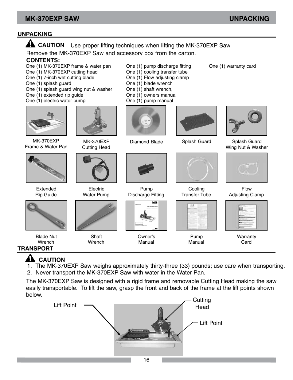 Mk-370exp saw unpacking | MK Diamond MK-370 EXP User Manual | Page 16 / 52