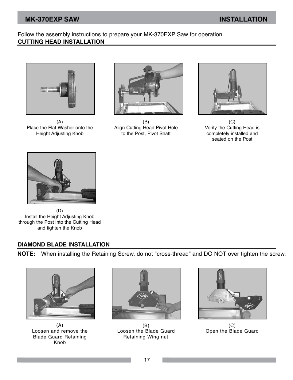 Mk-370exp saw installation | MK Diamond MK-370 EXP User Manual | Page 17 / 52