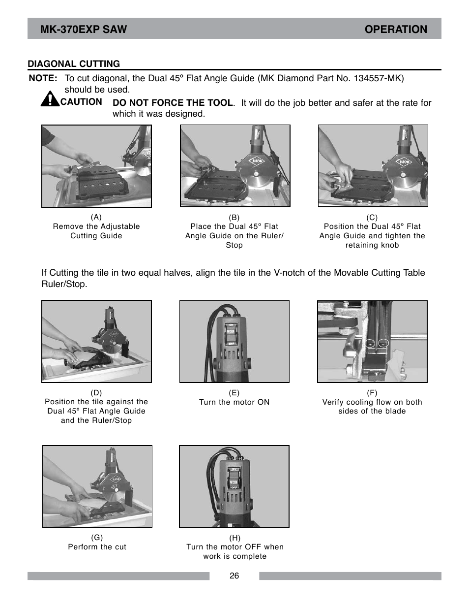 Mk-370exp saw operation | MK Diamond MK-370 EXP User Manual | Page 26 / 52