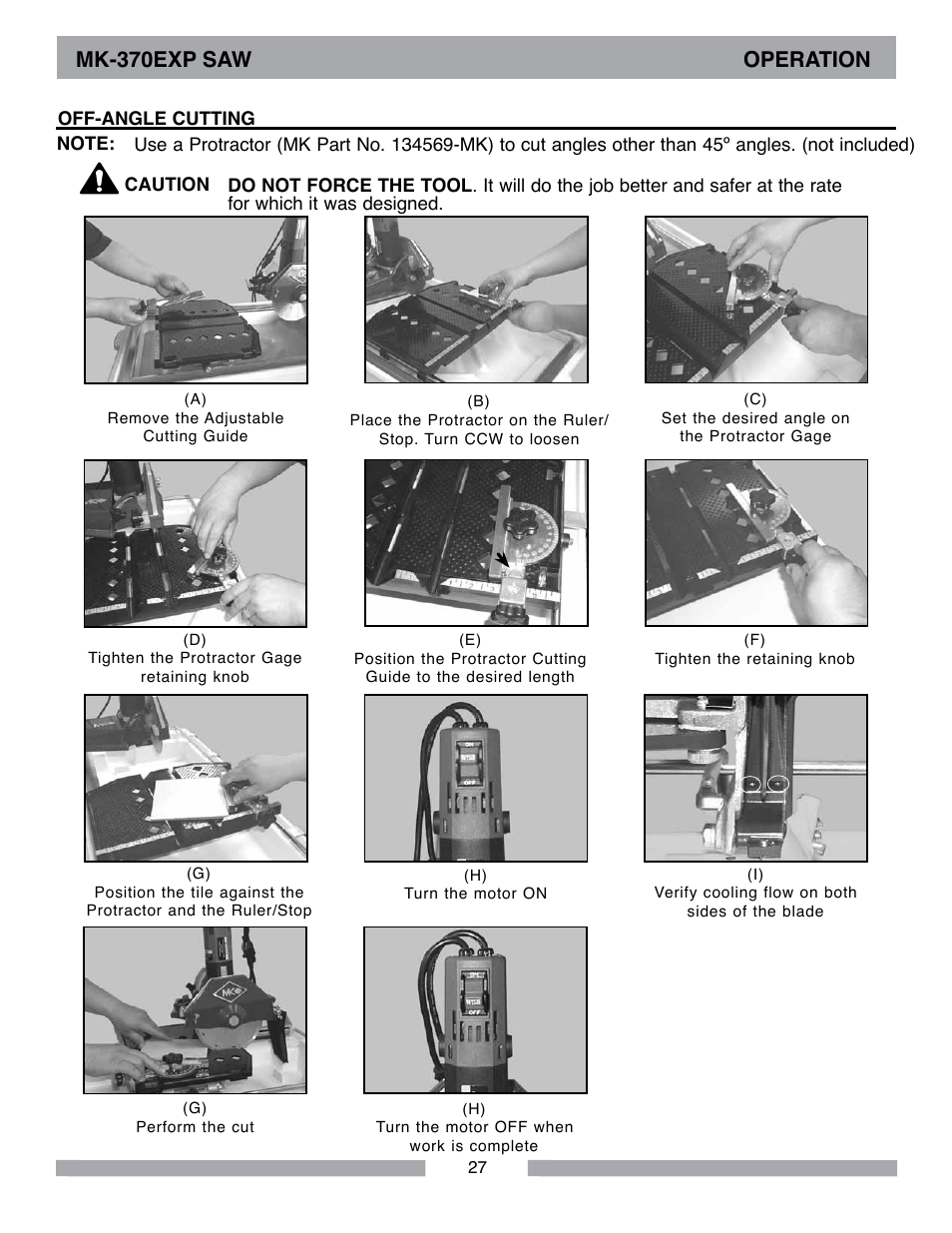 Mk-370exp saw operation | MK Diamond MK-370 EXP User Manual | Page 27 / 52
