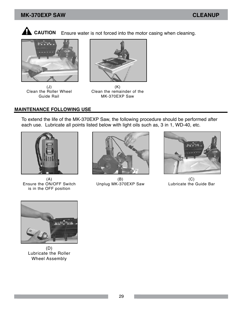 Mk-370exp saw cleanup | MK Diamond MK-370 EXP User Manual | Page 29 / 52