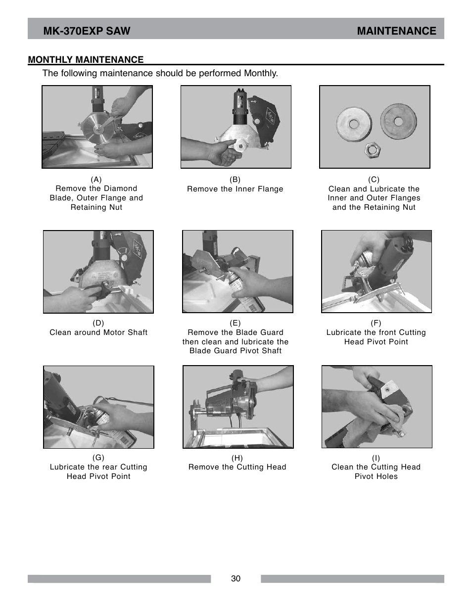 Mk-370exp saw maintenance | MK Diamond MK-370 EXP User Manual | Page 30 / 52