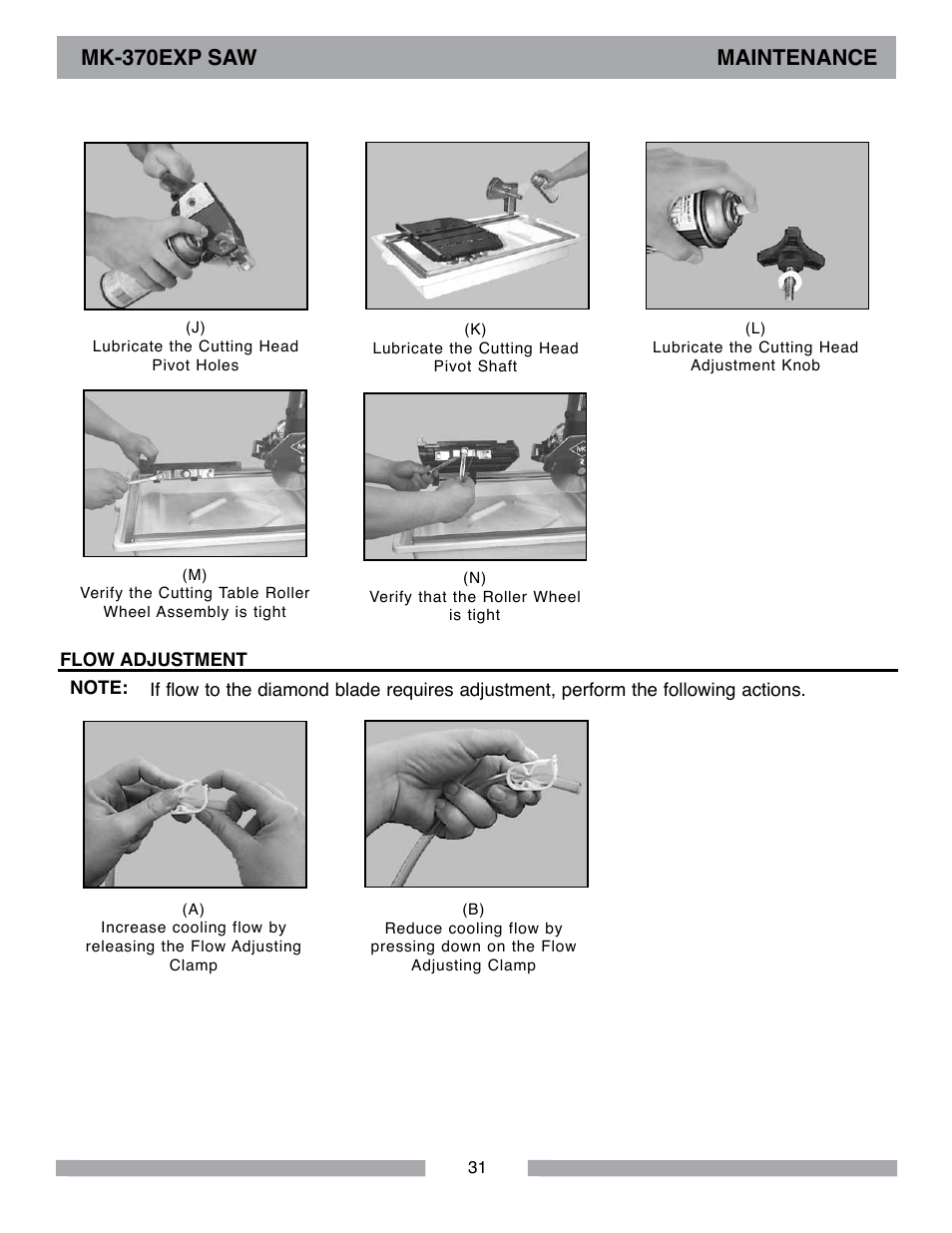 Mk-370exp saw maintenance | MK Diamond MK-370 EXP User Manual | Page 31 / 52