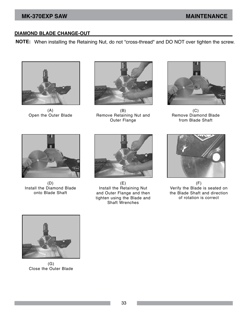 Mk-370exp saw maintenance | MK Diamond MK-370 EXP User Manual | Page 33 / 52