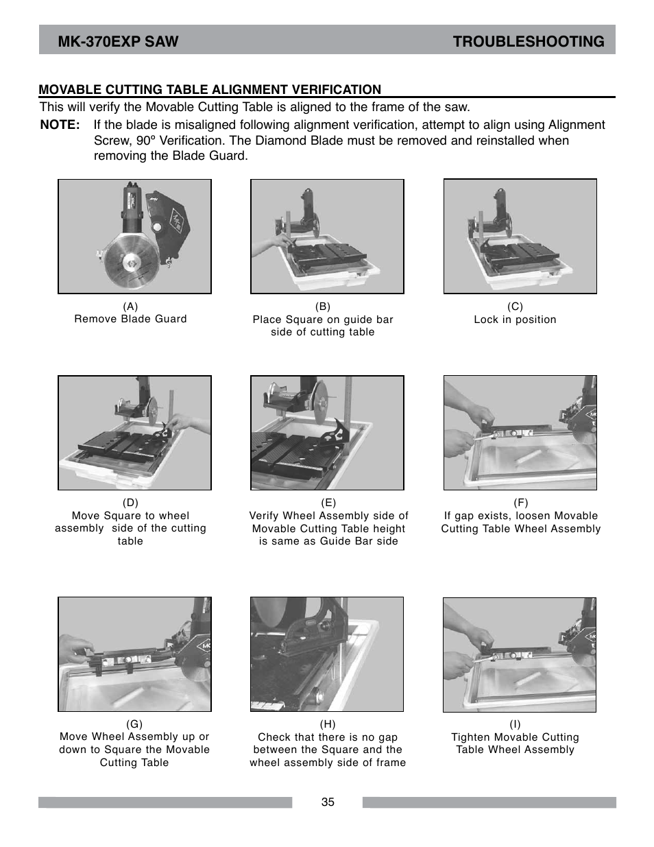 Mk-370exp saw troubleshooting | MK Diamond MK-370 EXP User Manual | Page 35 / 52