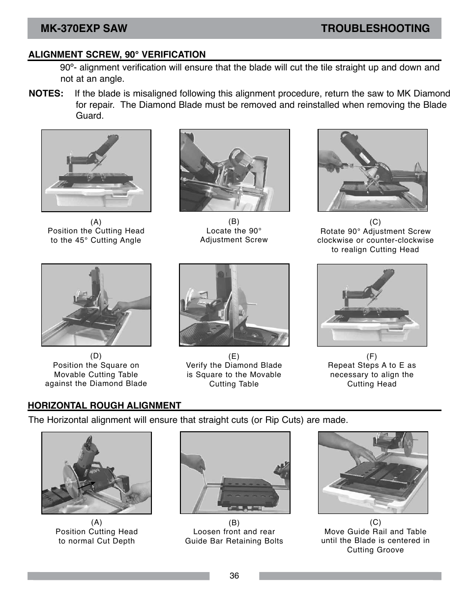 Mk-370exp saw troubleshooting | MK Diamond MK-370 EXP User Manual | Page 36 / 52