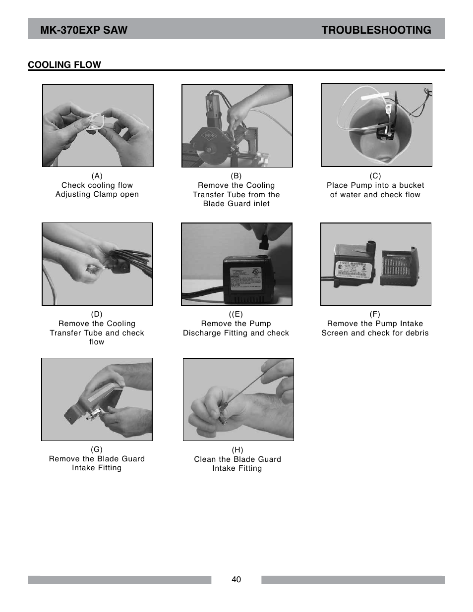 Mk-370exp saw troubleshooting | MK Diamond MK-370 EXP User Manual | Page 40 / 52