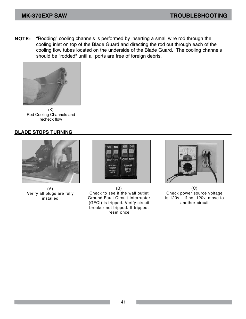 Mk-370exp saw troubleshooting | MK Diamond MK-370 EXP User Manual | Page 41 / 52