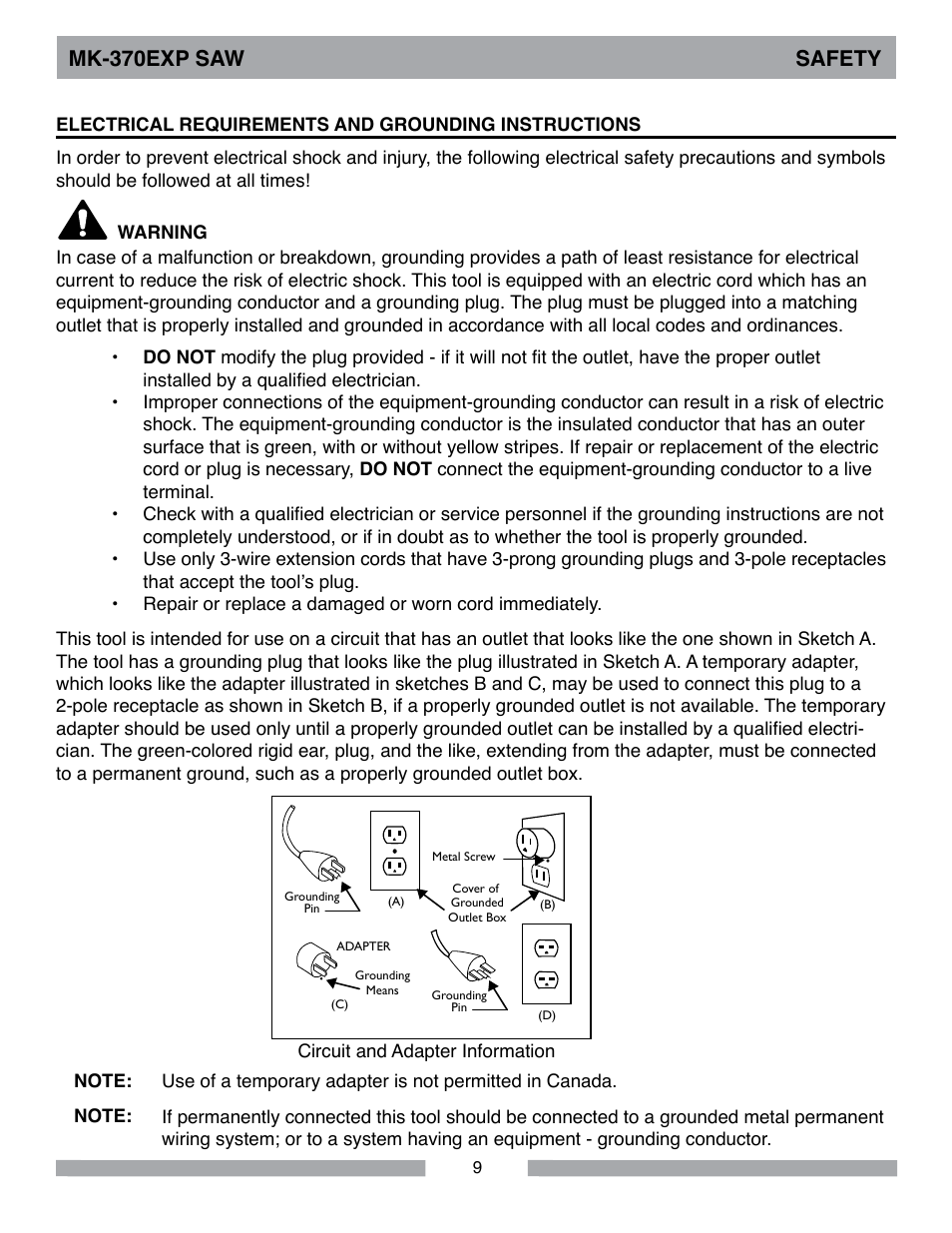 Mk-370exp saw safety | MK Diamond MK-370 EXP User Manual | Page 9 / 52