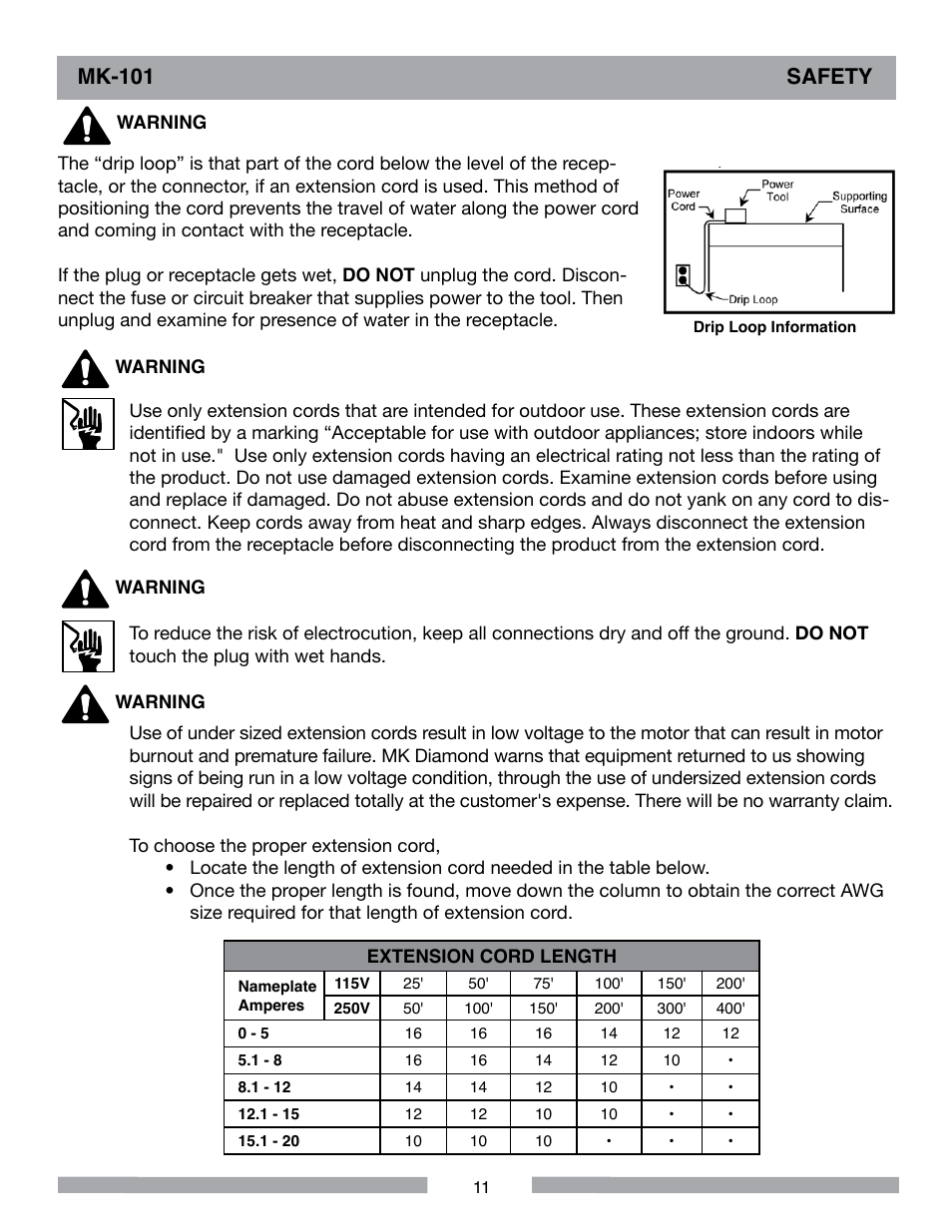 Mk-101 safety | MK Diamond MK-101 User Manual | Page 11 / 52