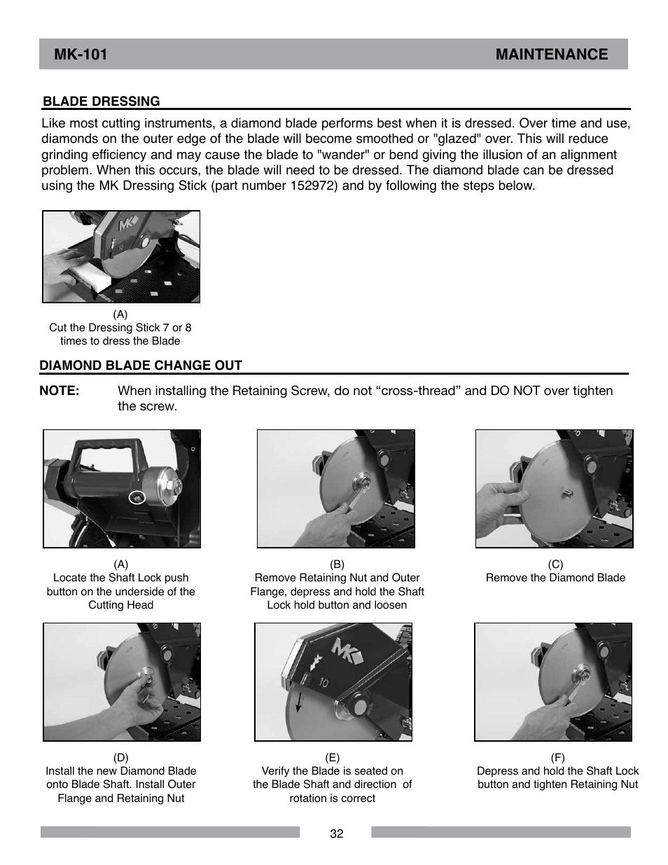 Mk-101 maintenance | MK Diamond MK-101 User Manual | Page 32 / 52