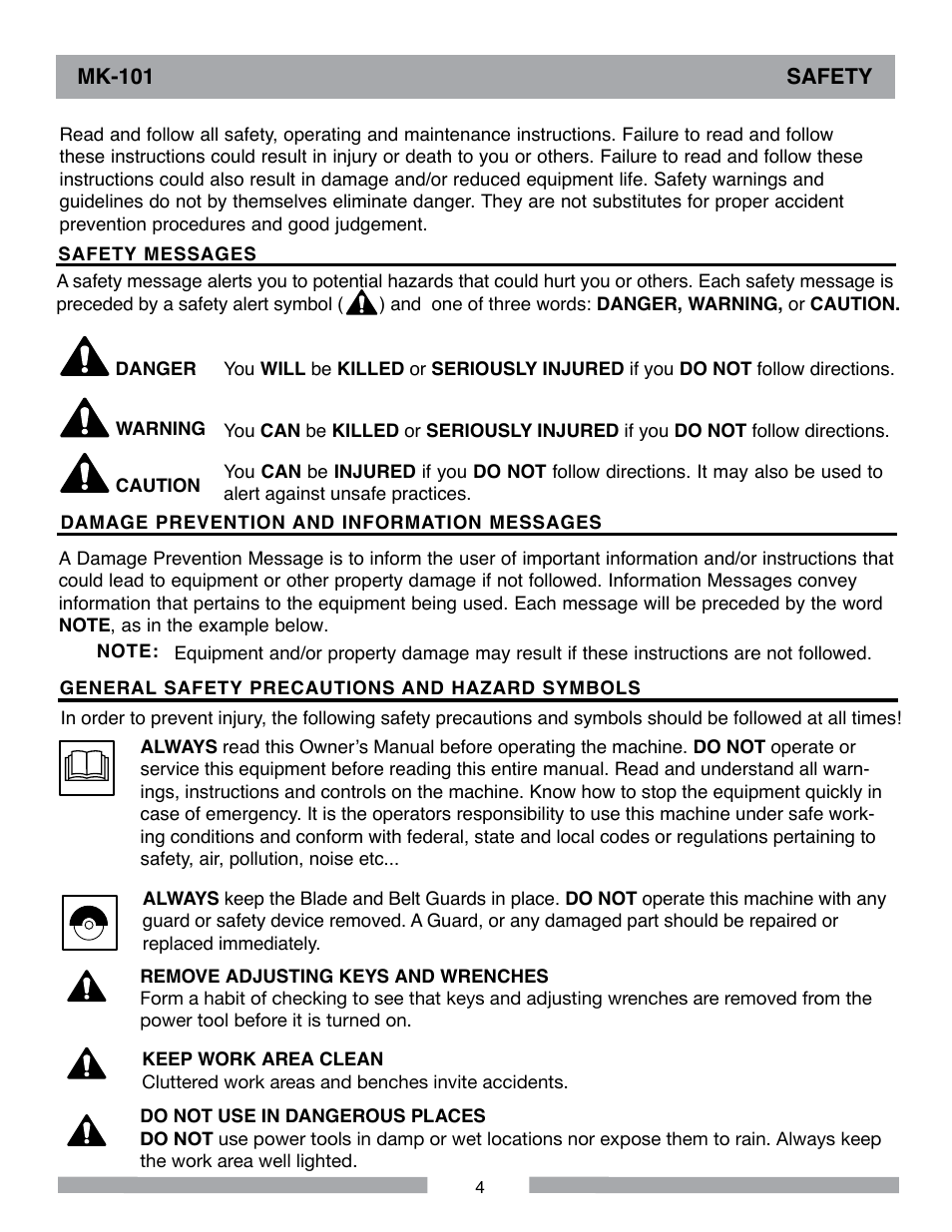 Mk-101 safety | MK Diamond MK-101 User Manual | Page 4 / 52